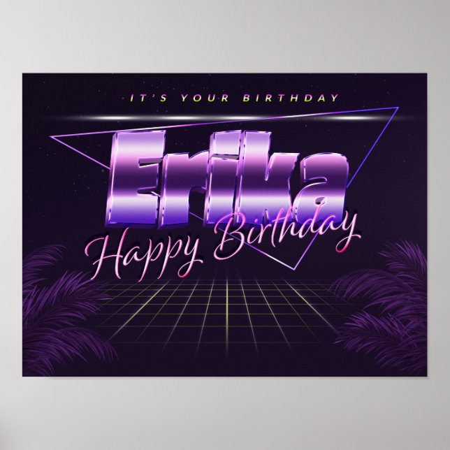 Erika Nom Vorname lila retro Poster Geburtstag (Devant)
