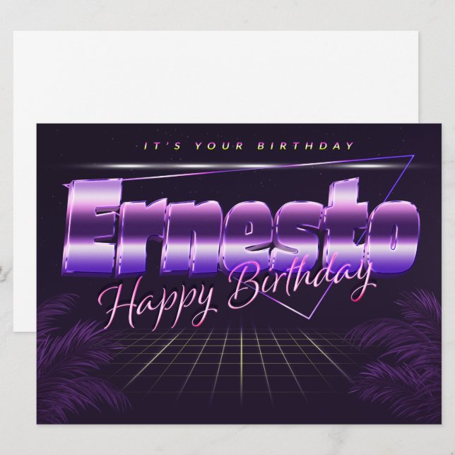 Ernesto Nom Prénom lila retro Carte Anniversaire (Devant / Derrière)