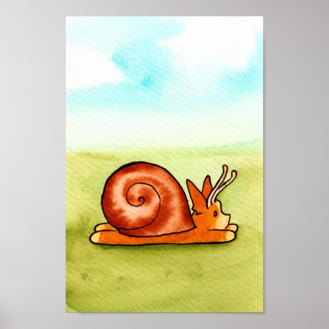 Es-Corg-O Snail Corgi Aquarelle Imprimer Poster (Devant)