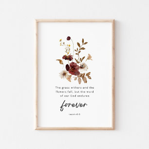 Ésaïe 40:8 Affiche de verset floral – La fin du Ve