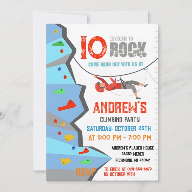Escalade Rock personnelle Invitation fête d'annive (Devant)