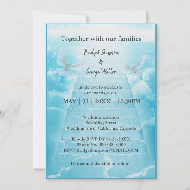 escalier du ciel moderne saint mariage invitation (Devant)