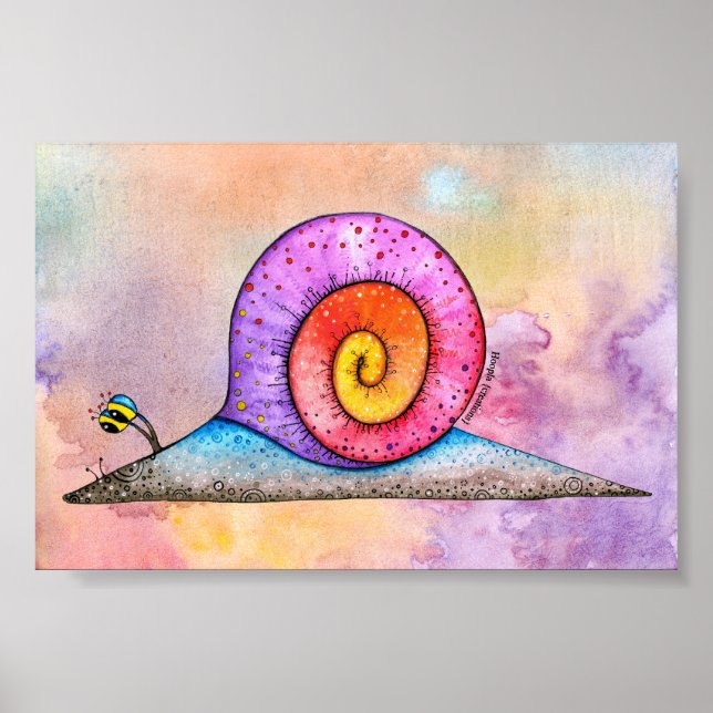 Escargot Hoopla sur une affiche aquarelle (Devant)