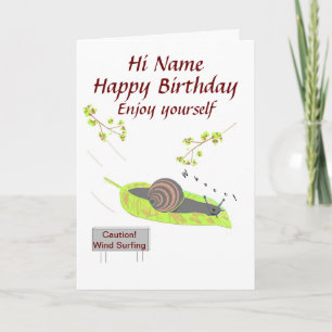 Escargot surfant de vent, carte d'anniversaire