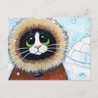 Eskimo Cat et Igloo | Carte postale Animal Art