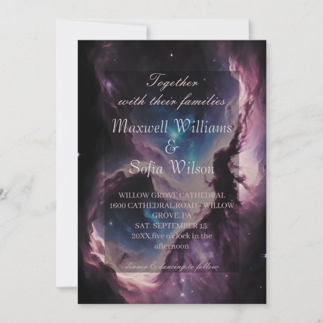 Espace Nebula Purple Galaxy Faire-part de mariage (Devant)