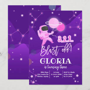 Espace Solaire Rose Galaxy Invitation Anniversaire