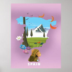 Espagne Carte illustrée affiche de voyage