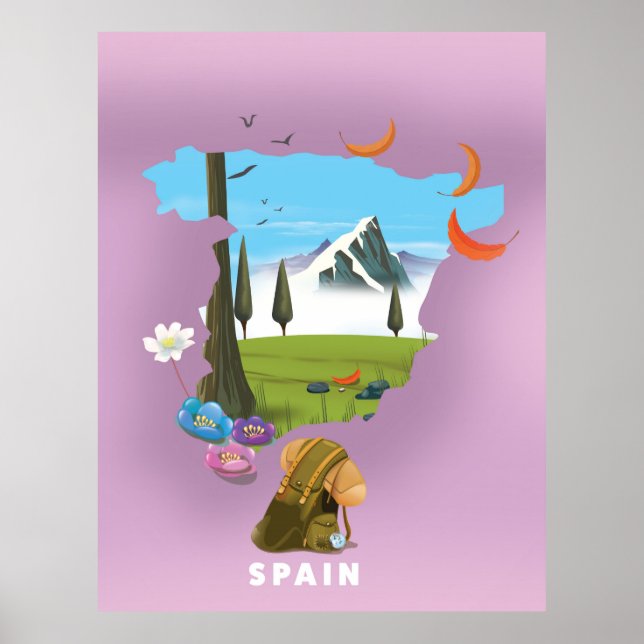 Espagne Carte illustrée affiche de voyage (Devant)