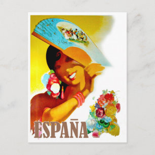 Espagne, femme derrière un éventail, carte postale
