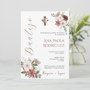 Espagnol Boho Floral Girl Baptism Invitation