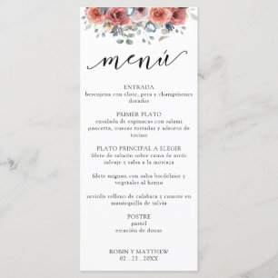 Espagnol, Dusty Blue Blissant Floral Mariage Menu