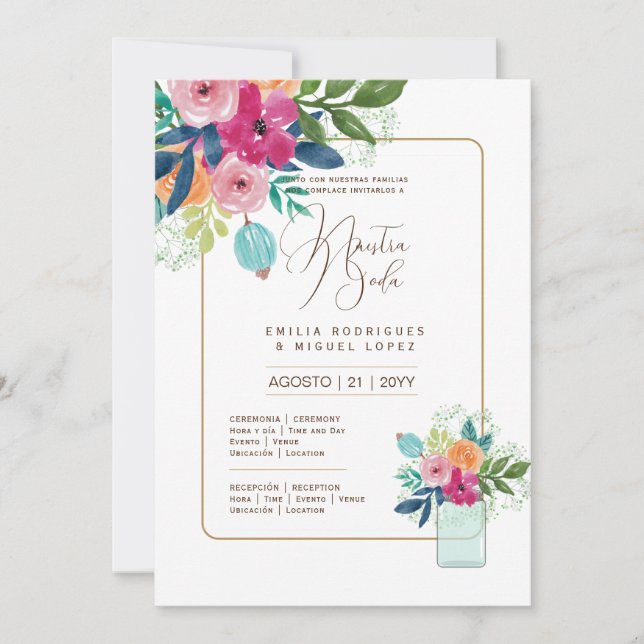Espagnol Invitation de Mariage Floral Été I (Devant)