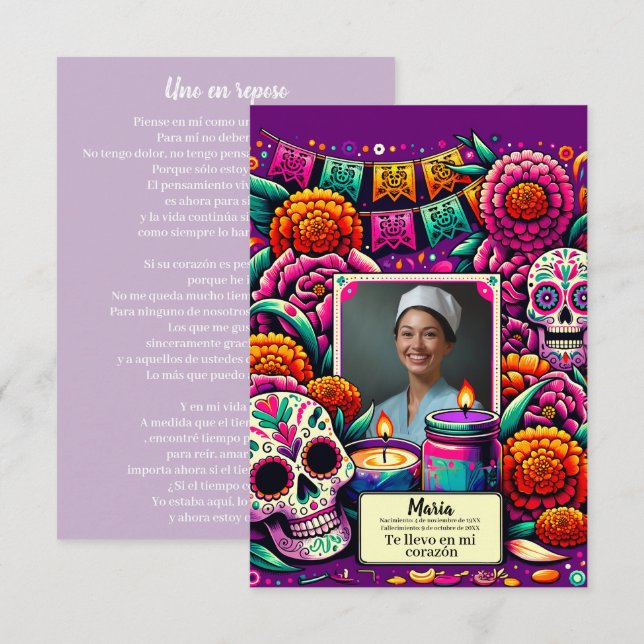 Espagnol Notre-Dame de Guadalupe crâne de prière (Devant / Derrière)