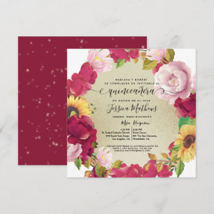 Espagnol, Quinceañera Elégante Invitation Flore Ro
