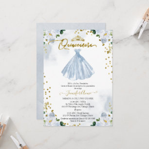 Espagnol Quinceanera Invitation Blue Floral robe