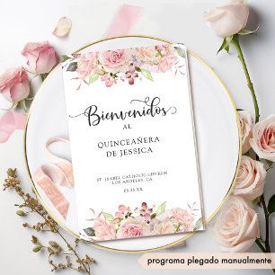 Espagnol, Rose Blush Rose Gold Quinceanera Program