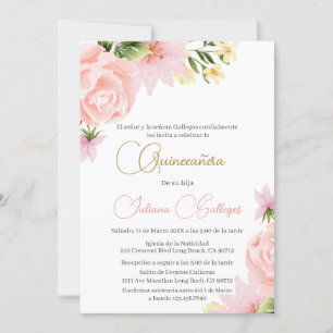 Espagnol rose Floral Quinceanera invitation