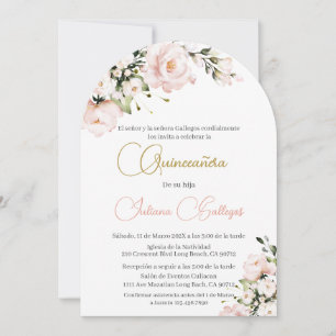 Espagnol rose Floral Quinceanera invitation