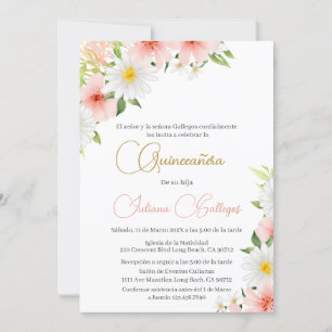 Espagnol rose Floral Quinceanera invitation