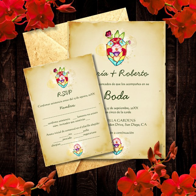 Espagnol, Rustique Coeur Mexicain Mariage Carte RS (Créateur téléchargé)