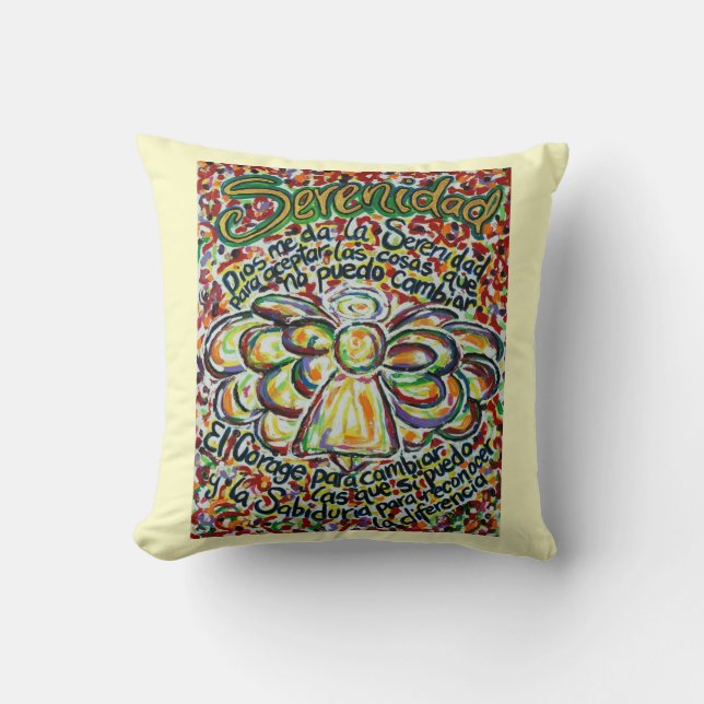 Espagnol Serenity Prayer Angel Coussin décoratif (Recto)