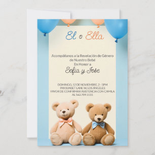 Espagnol Teddy Bear Genre Reveal Party Invitation