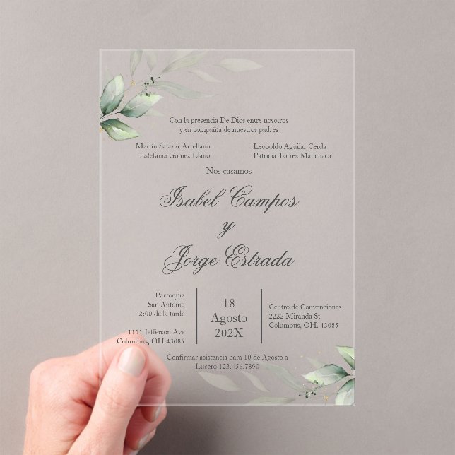 Espagnol vert Mariage acrylique Invitation (In situ (ordinateur de poche))