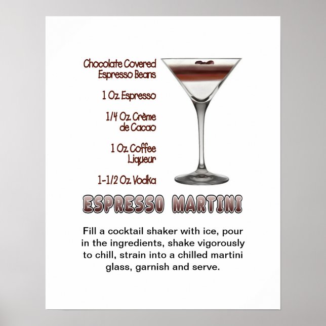Espresso Martini Cocktail Recette 16"x20" Poster (Devant)