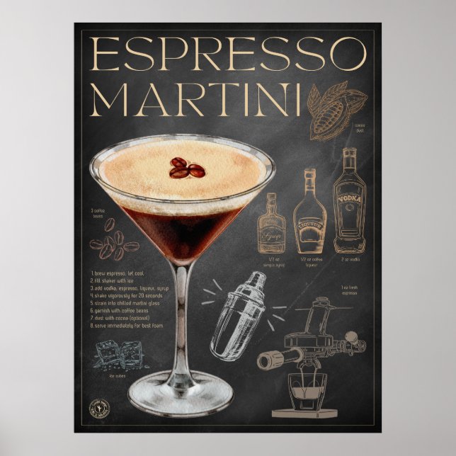 Espresso Martini Recette Tableau noir Cocktail Art (Devant)