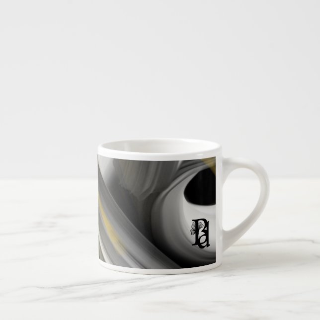 Espresso Mug Abstrait Art Noir Blanc Or (Droite)