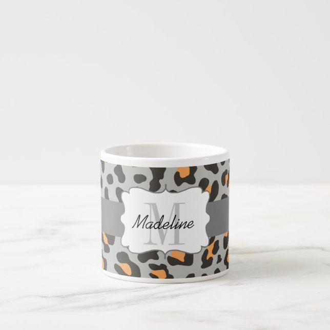 Espresso Mug noir orange Empreinte de léopard (Devant)