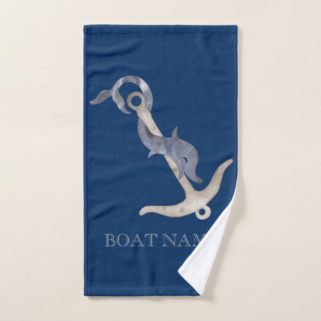 Esprit Nautique Ancre Dauphin Bleu Marine (Serviette à main)
