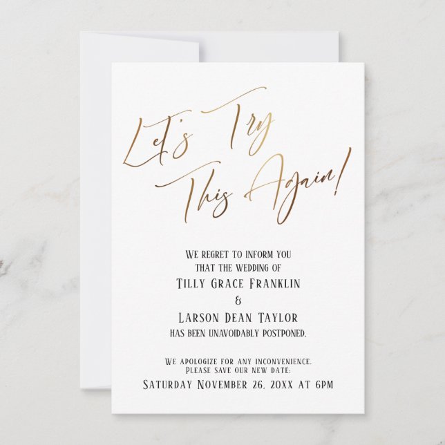 Essayons de nouveau ce Faire-part Mariage retardé (Devant)