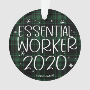Essential Worker 2020 Covid Christmas Green Plaid