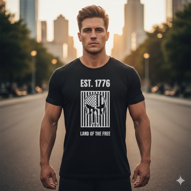 EST. 1776 Patriotic Punisher Skull Us Flag T-Shirt (Créateur téléchargé)