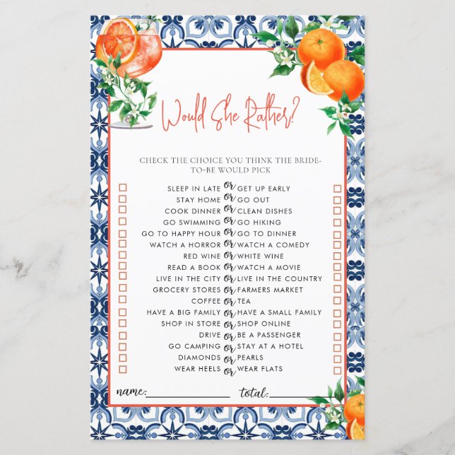 Est-Ce Qu'Elle Préférerait ? Jeu de Fête des marié (Devant)