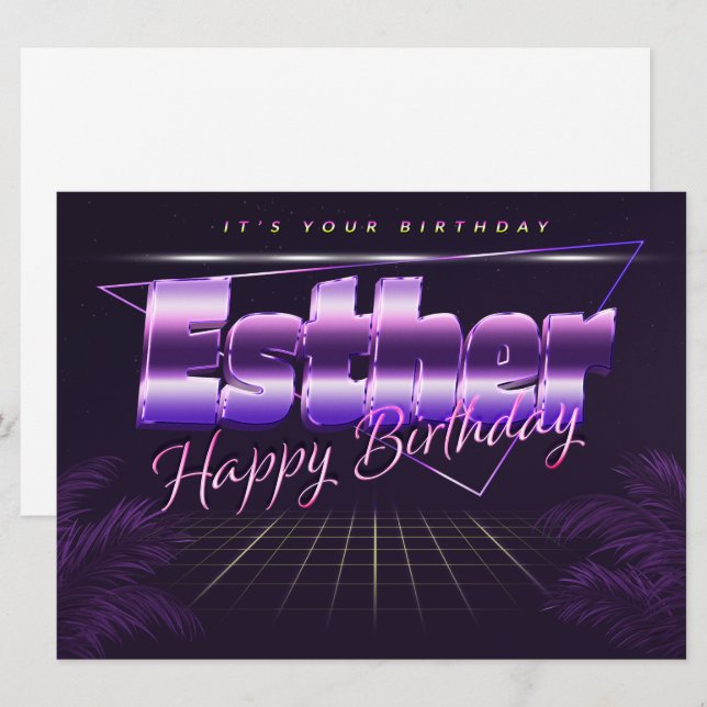 Esther Nom Prénom lila retro Carte Anniversaire (Devant / Derrière)
