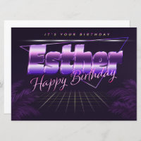 Esther Nom Prénom lila retro Carte Anniversaire