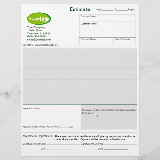 Estimation / Devis / Formulaires de proposition d' (Devant)