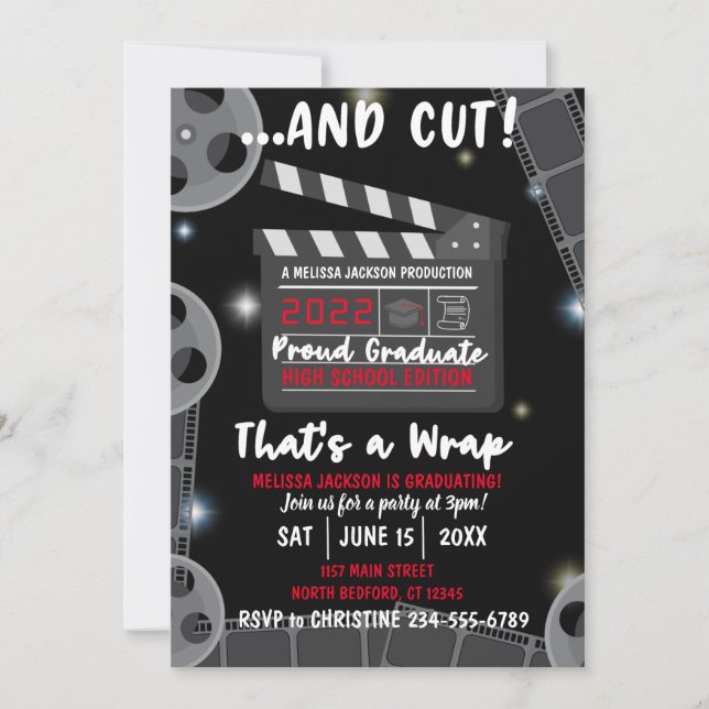 Et Cut That's a Wrap Graduation Black Invitation (Devant)