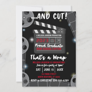 Et Cut That's a Wrap Graduation Black Invitation