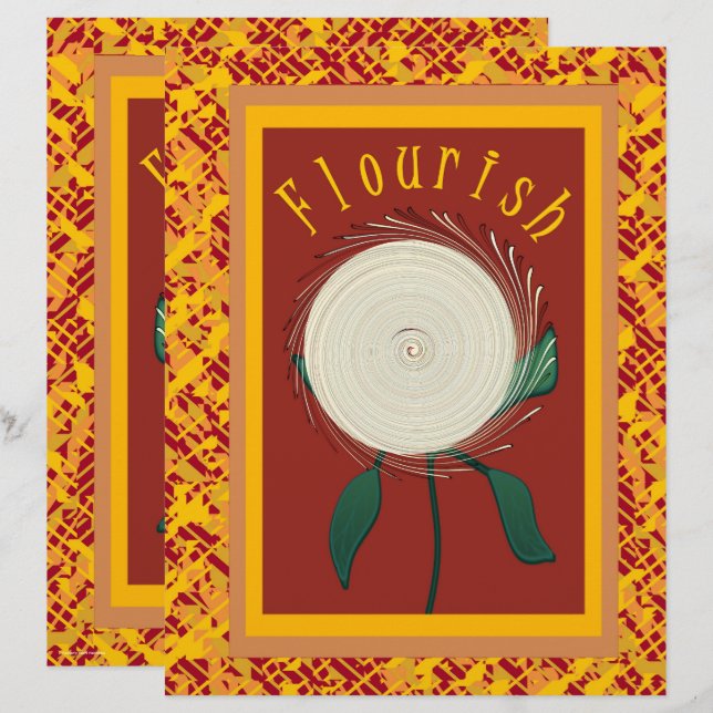 ET Flourish Flower Scrapbook Paper 2-Sided Page (Devant / Derrière)