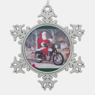 Étain Père Noël sur un ornement de Noël de moto