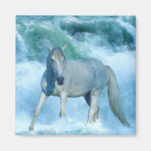 Etalon blanc & Vagues océaniques Aimant d'art équi