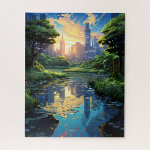 Étang dans un parc de la ville Puzzle