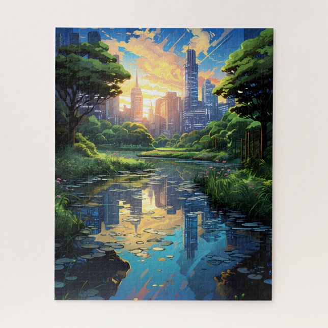 Étang dans un parc de la ville Puzzle (Vertical)
