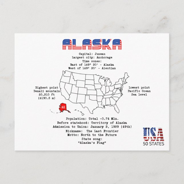 Etat américain de l'Alaska sur une carte et des in (Devant)