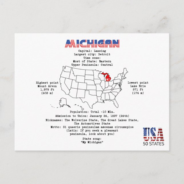État américain du Michigan sur une carte et des in (Devant)