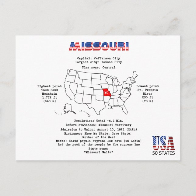 État américain du Missouri sur une carte et des in (Devant)